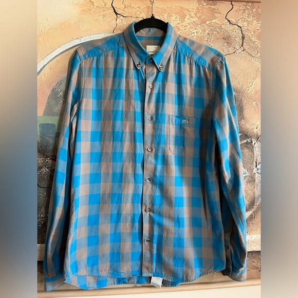 LACOSTE Blue-Gray Checkered Button down Shirt - Picture 2 of 11